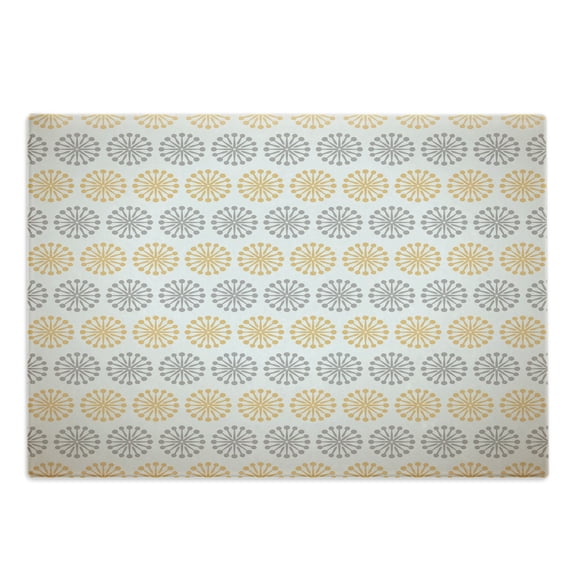 Grey and Yellow Cutting Board, Bohemic Oriental Inspired Geometrical Floral Art Image, Decorative Tempered Glass Cutting and Serving Board, Large Size, Apricot Grey and White, by Ambesonne
