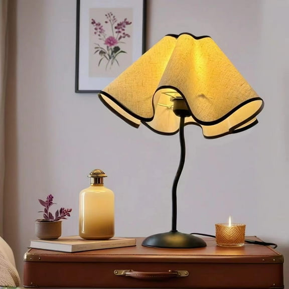 Bedside Lamp - 3 Color Temperatures, Petals Design, Modern Table Lamp for Bedroom, Living Room & Office - Black