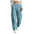 thumbnail image 7 of Kctiaxy Cargo Sweatpants Women Solid Fashion Wide Leg Pants Elastic Waist Drawstring Casual Palazzo Pants, 7 of 7