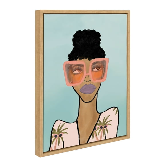 Kate and Laurel Sylvie Fashion Girl 2 Blue Framed Canvas Wall Art by Kendra Dandy of Bouffants and Broken Hearts, 18x24 Natural, Female Face Portrait Art for Wall