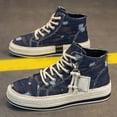 thumbnail image 2 of Rokment Mens High Top Fashion Sneakers Retro Streetwear Casual Ripped Denim Lace up Platform Canvas Walking Flat Tennis Shoes 2026 Blue Size 8, 2 of 6