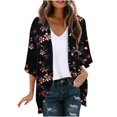 thumbnail image 2 of Sakmal Casual Womens Coats Elbow-Length Lightweight Blue Loose Fit Cardigan Floral Chiffon Flowy Ladies Jackets, 2 of 5