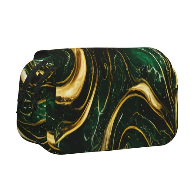 Disketp Green Marble Estuche de Lápices de Doble Capa con Tapa Abatible y Cremallera, Organizador Escolar para Adolescentes y Adultos