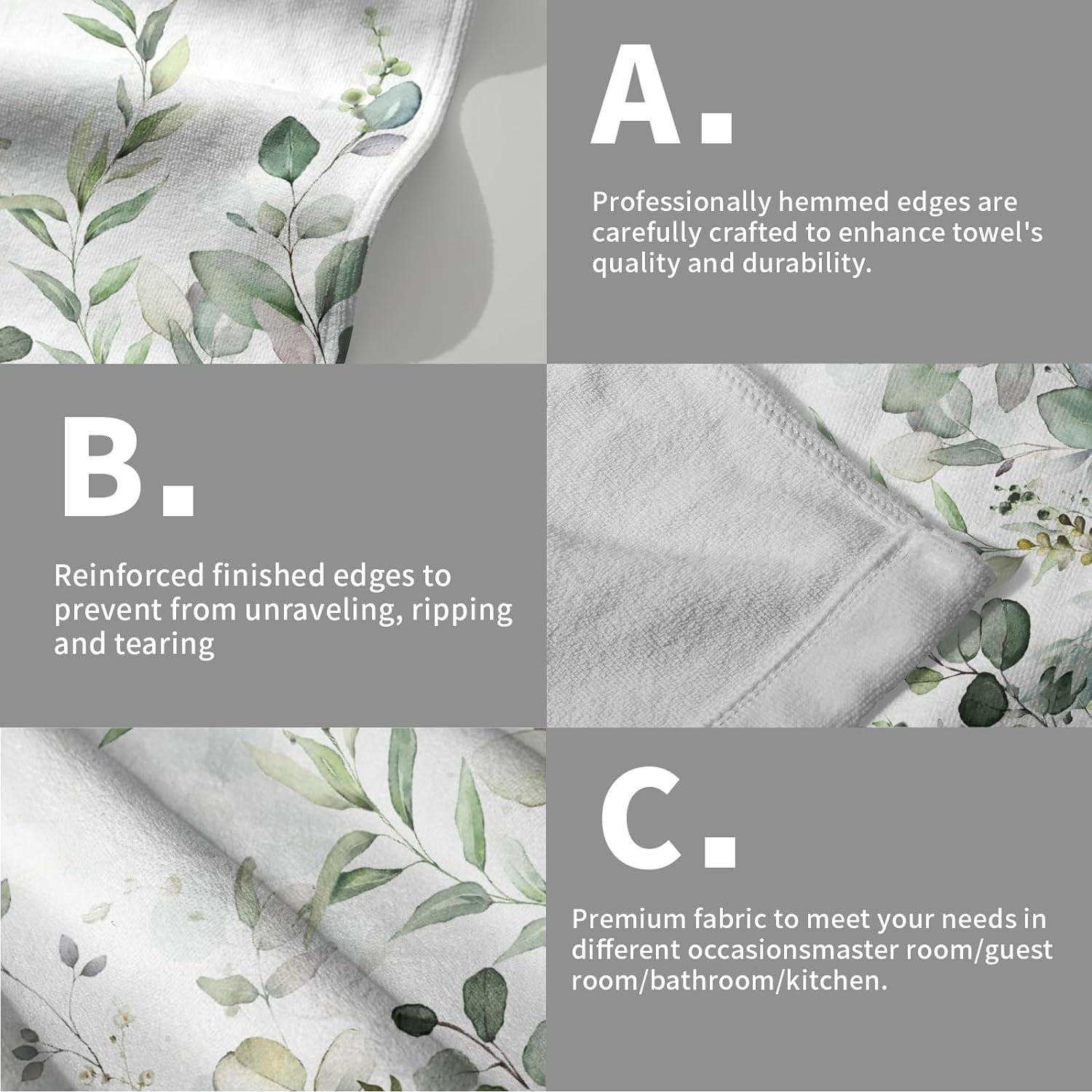 Sage Green Eucalyptus Hand Towels Set of 2  Plant Leaves with Floral Fingertip Towels Soft Kitchen Dish Towel for Bathroom Laundry Room Spa Decor