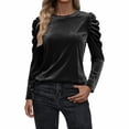 thumbnail image 6 of VISALY Women's Puff Long Sleeve Velvet Tops Base Layers Crewneck Blouses Stretchy Slimming Shirts Trendy Dressy Casual Blouses Elegant Office Shirts Fall Classy Work Holiday Party Outfit Black L, 6 of 9