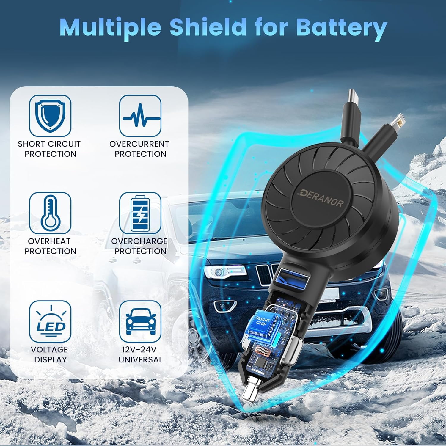 CJBZLCPCOO[2 Pack] Ultra-Small Retractable Car Charger 54W, 3 in 1 Retractable Phone Charger for Car Super Fast Car Charger with Retractable Cord X2 and USB A Charging Port for iPhone 15/14/13,Galaxy