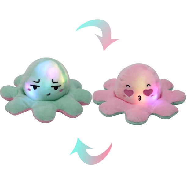 Juguete de peluche de pulpo luminoso Reversible, mini lindo muñeco de animal de peluche de pulpo de doble cara 1 Uds rosa-azul Xemadio HMJM137-6