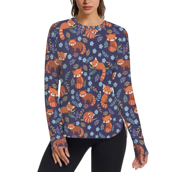FORMRS Womens Long Sleeve Shirts UPF 50 Sun Protection Quick Dry Fishing Hiking Tops, Size S-2XL, Red Panda Pattern