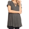 thumbnail image 4 of Women Plus Size Solid Long Body Crossed Neckline Tunic Knit Top Tee Charcoal 3XL B508 BNY Corner, 4 of 5