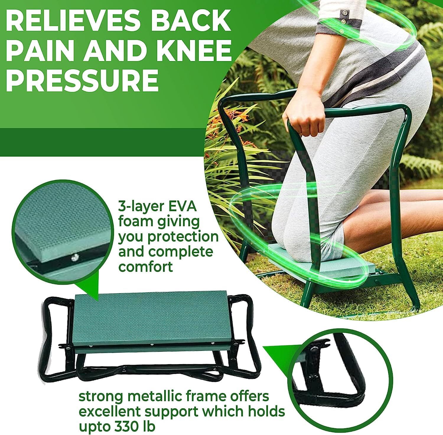 Garden Kneeler and Seat,Foldable Garden Stool with Eva Pad & A Big Tool Pouche, Heavy Duty Gardening Bench for Kneeling and Sitting to Prevent Knee & Back Pain, Great Gardening Gifts for Grandparents