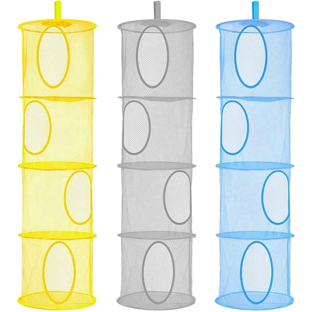 Organizador de almacenamiento colgante, bolsas de malla plegables para ahorrar espacio para niños, diseño transparente para una fácil identificación del contenido, alambre de acero galvanizado