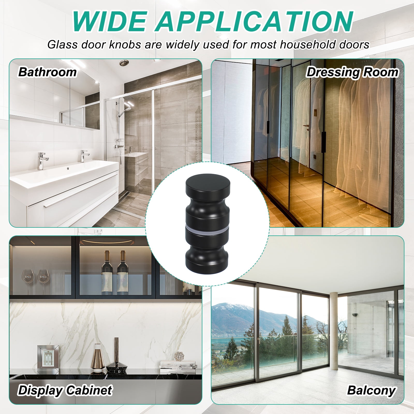 Uxcell Glass Shower Door Handle, Stainless Steel Back-to-Back Shower Door Knob for Bathroom and Sliding Doors Black