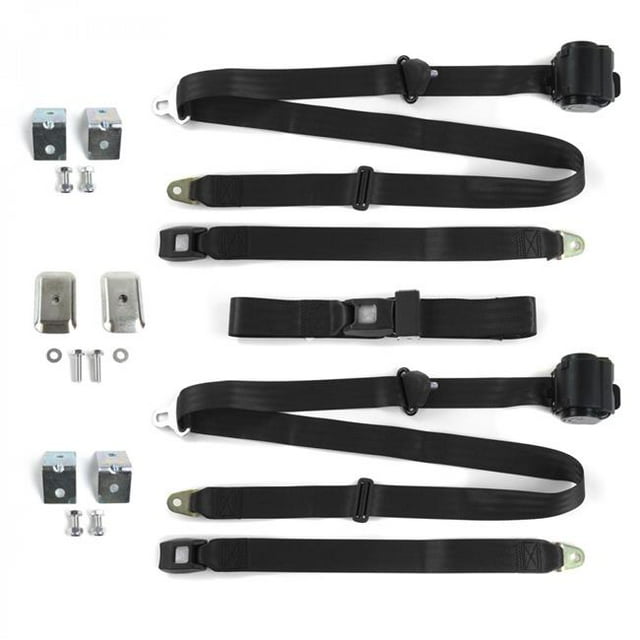 AMC AMX 1967-1974 Standard 3 Points Noir Rétractable Ceinture de Banquette Kit avec Bracketry - 3 Ceintures