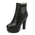 thumbnail image 4 of Women's Rhinestones Platform Dress Boots Sparkly Leather High Heels Ankle Booties Winter Fall Slip on Short Boots for Ladies 2025, 4 of 6
