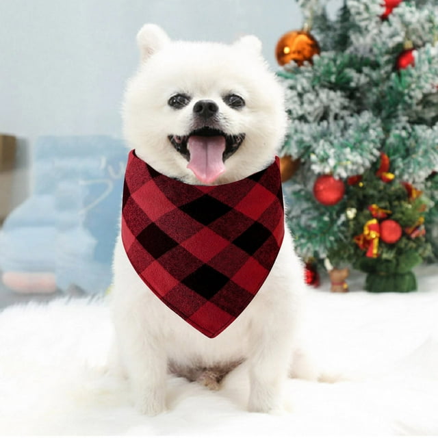 Stylish Holiday Pet Dog Bandana Triangle Bib Towel Monolayer Accessory for Small Medium Large and Feline with Festive Check Print Design