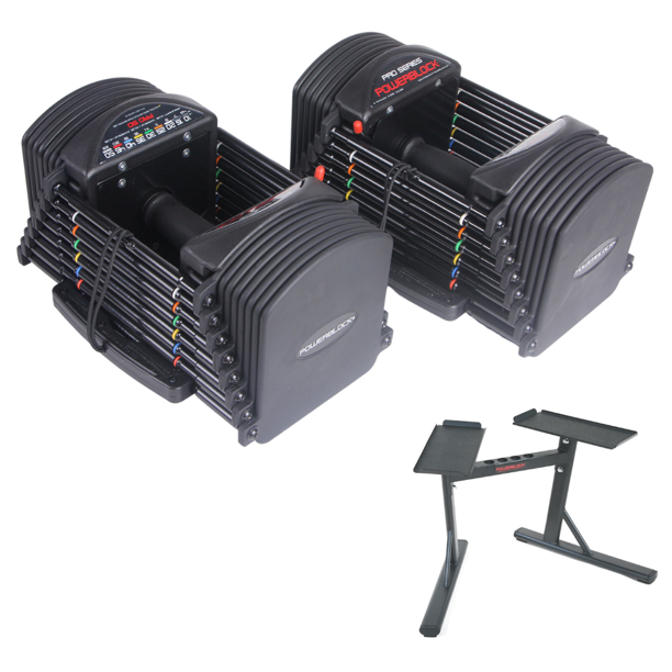 PowerBlock Pro 50 Urethane Adjustable Dumbbell Weight Set w/ Max Stand