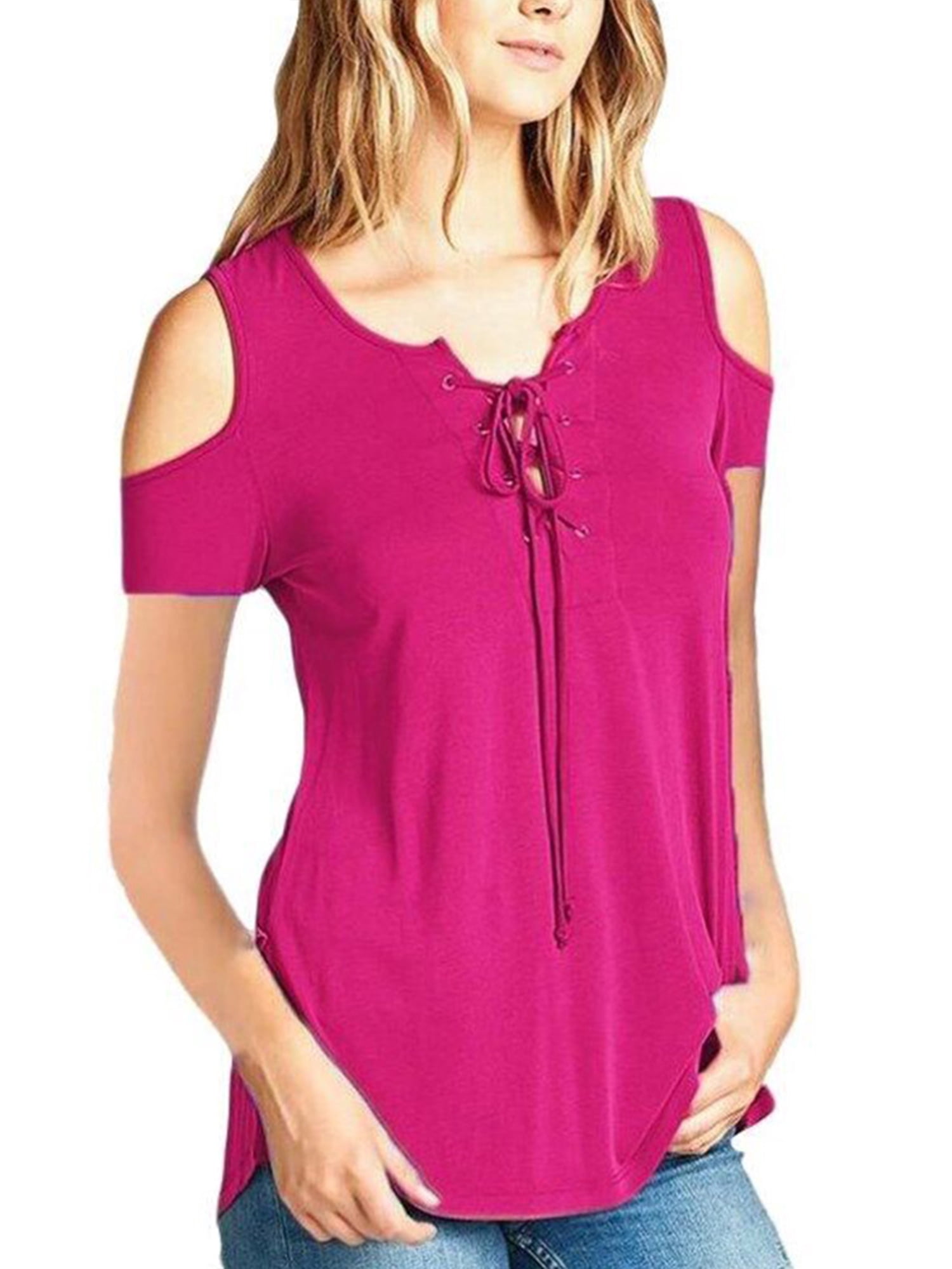 Cold Shoulder Short Sleeve T-Shirt Lace 