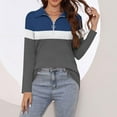 thumbnail image 5 of Yigetop Mock Neck Sweatshirt Women Women's 3/4 Sleeve Quarter Zip Shirts Collared V Neck Pullover Top Collared Casual Fall Tunic Color Block Blouses Long Sleeve Tops Blue2 2XL, 5 of 8