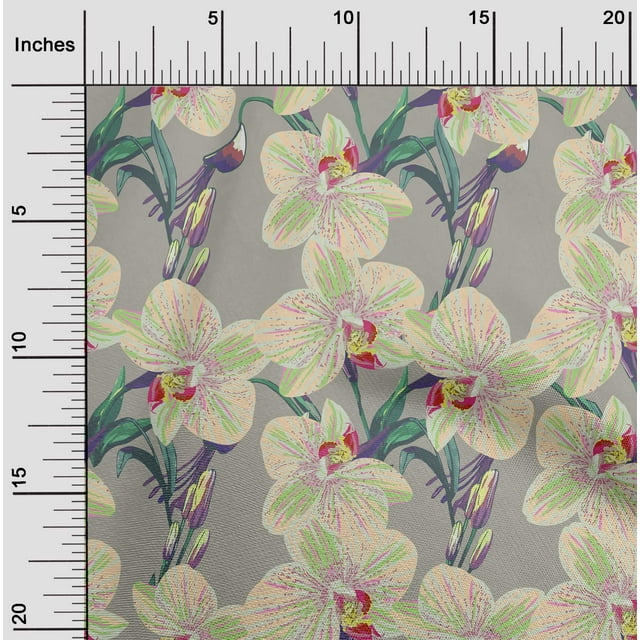 oneOone Georgette Viscose Fabric Leaves & Orchids Floral Decor Fabric Printed BTY 42 Inches Wide