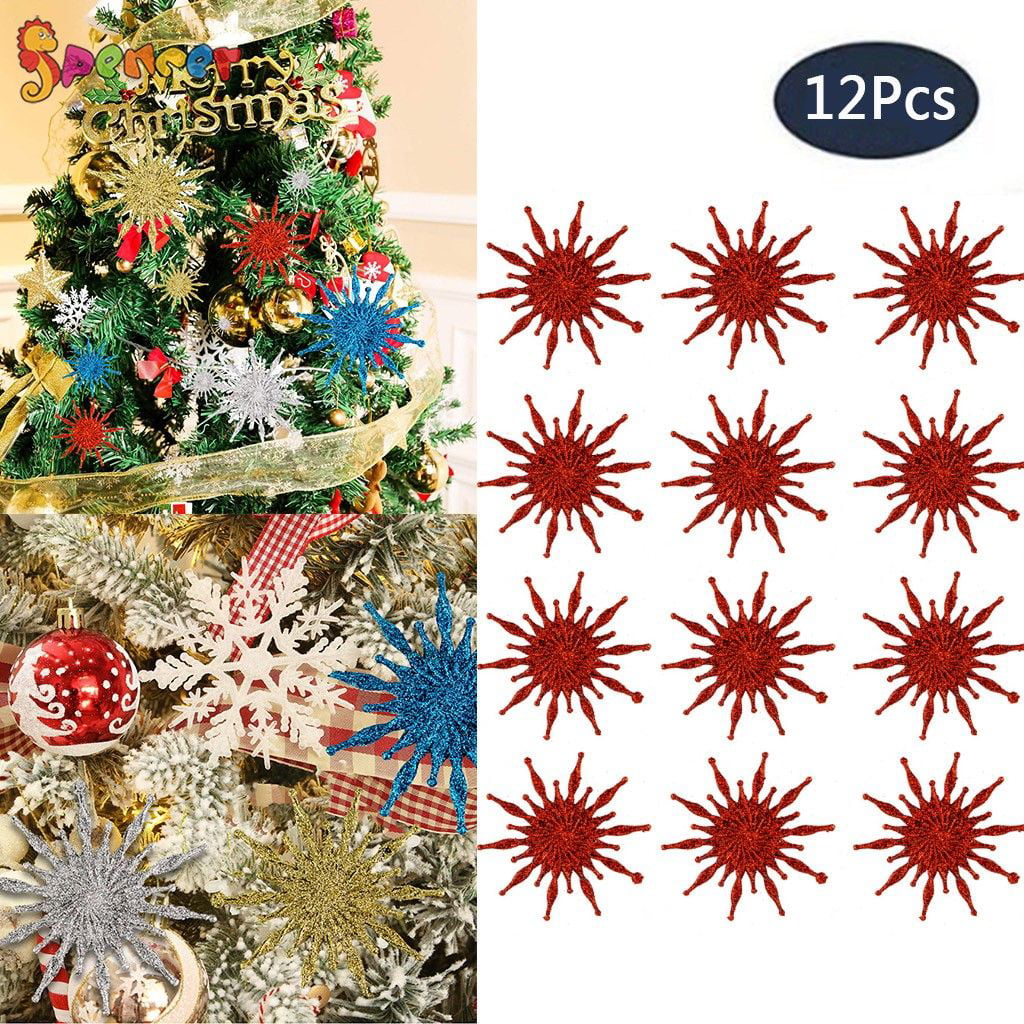 12PCS Lots Glitter Snowflake Christmas Ornaments Xmas Tree Hanging Decoration 