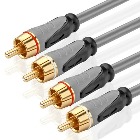 1066 Dual Channel - Premium 2RCA Stereo Audio Cable (6 Feet) - Dual Composite RCA Male Connector Plug M/M 2 Channel (Right and Left) Gold Plated Dual Shielded 2RCA to 2RCA Wire Cord