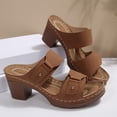 thumbnail image 3 of FRSASU Women's Block Heel Dressy Sandal Chunky Platform Summer Wedding Party Two Band Heels Open Toe Slipper Shoes Brown, 3 of 9
