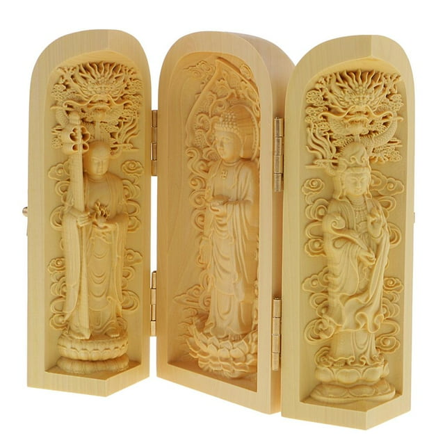 Chinese Boxwood Hand-carved Wooden Guanyin Buddha Statue - , as described