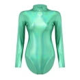 thumbnail image 7 of MSemis Women Metallic Liquid Ballet Leotard Gymnastics Bodysuit Long Sleeve Mock Neck Unitard Tops Green S, 7 of 7