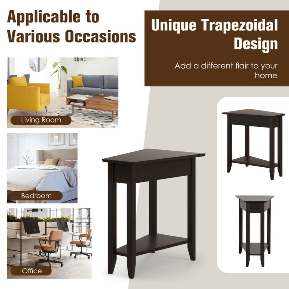 Finihen End Table, 2-Tier Wedge Narrow End Table with Storage Shelf and Solid Wood Legs, Sofa Side Table, Bed Side Table, for Living Room, Bedroom, Espresso Finihen End Table, 2-Tier Wedge Narrow End Table with Storage Shelf and Solid Wood Legs, Sofa Side Table, Bed Side Table, for Living Room, Bedroom, Espresso