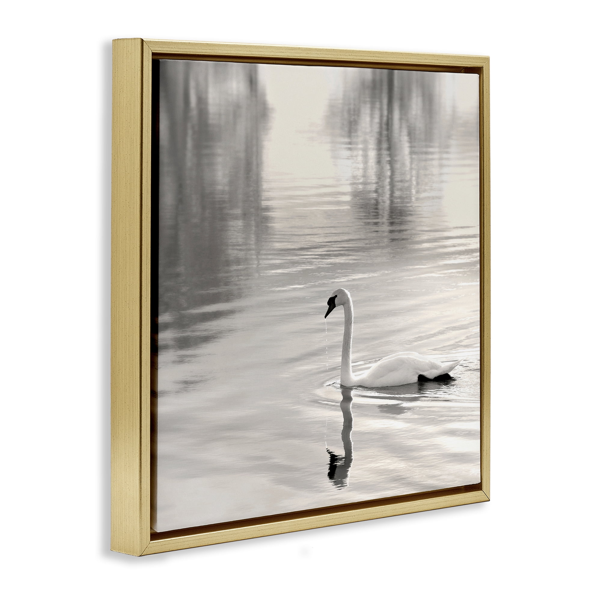 Stupell Industries Morning Sunlit Swan Gold Framed Floater Canvas Wall Art, design by Nicholas Bell