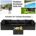 thumbnail image 6 of Topbuy 6-Piece Patio Furniture Set with 30" Propane Fire Pit Table Outdoor PE Wicker Conversation Set with Cushions and Tempered Glass Coffee Table Black, 6 of 10