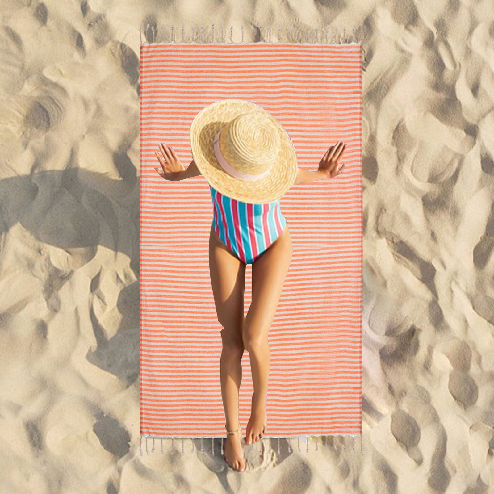 2-in-1 Foldable Beach Towel Backpack – Printed Bath Towel with Built-in Storage, Convertible Beach Mat & Carry Bag, Absorbent for Pool, Camping, Yoga and Travel