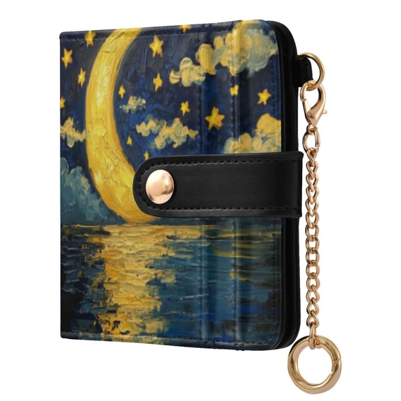 Qxltty Bright Moon over The Water Ladies Wallet Rfid Slim Thin Compact Credit Card Women Wallet Zipper Coin Pocket and ID Window for Female Gifts