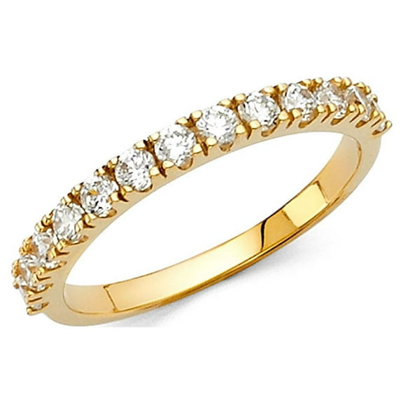 Round CZ Wedding Band 14k Yellow Gold Bridal CZ Band Anniversary CZ Ring Pave Set Classic Women Size 7