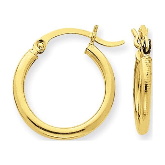 10k Yellow Gold Polished 2mm Round Hoop Earrings - 1.0 Grams - Measures 13x18.09mm Wide 2mm Thick