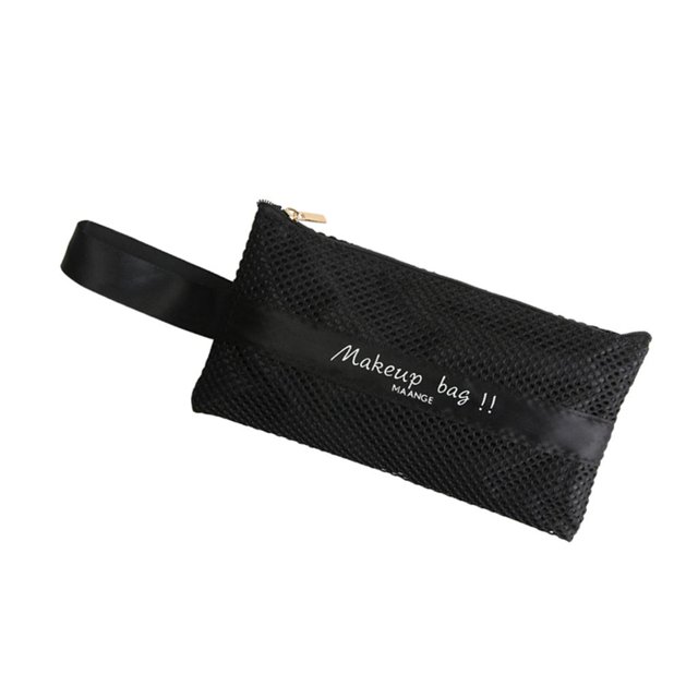 Bolsa de maquillaje de malla negra pequeña de 1 pieza, bolsa de aseo portátil multicolor, bolsa organizadora de maquillaje cosmético de malla Macarena Bolsas de maquillaje organizador cosmético