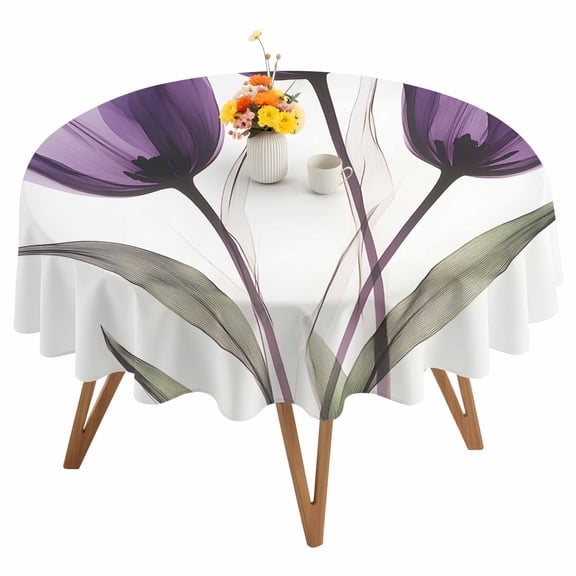 Transparent Effect Floral Round Tablecloth 54 inches Delicate Purple Tulip Waterproof Oil-Proof Table Cloth Round Table Cover for Holiday Party Picnic Dinner Decor Indoor and Outdoor Use