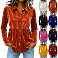 thumbnail image 6 of Party Tops for Women Sequins Velvet Patchwork Button Down Collar Dressy Blouses Long Sleeve Elegant Shirts (M, Wine), 6 of 6