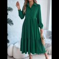 thumbnail image 4 of Vestido Camisero Informal de 3/4 para Mujer, con Botones, Cuello en V, Cuello Escalonado, Holgado y Verde Oscuro L, 4 of 9