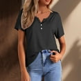 thumbnail image 2 of MIXUE Womens Summer Tops Summer Solid Color Fashion V Neck Short Sleeve Casual Loose Comfortable Pullover Tee Shirts Activewear,Black,XL, 2 of 5