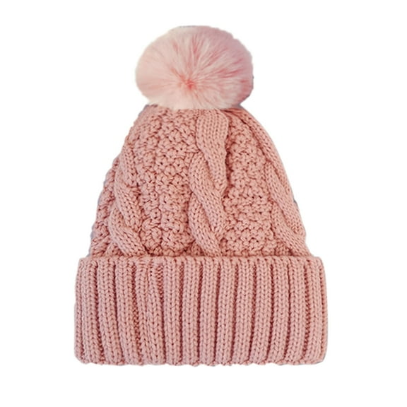 EnJoCho Female Retro Pom Pom Knit Hat Ladies Chic Pom Pom Beanie Women's Autumn Winter Solid Color Thickened Warm Dough Thick Thread Knitting Hat With Wool Gender-Neutral Knit Head Warmer