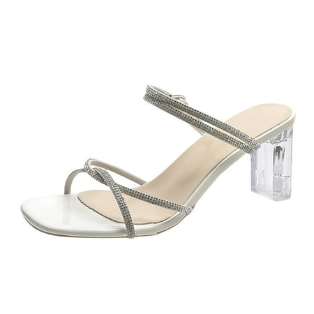 

Qufokar Bow Flip Flops for Women Sandals for Women Size 8 Fashion Summer Women Sandals Thick High Heel Rhinestone Strap Transparent Heel