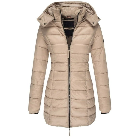 Valueadd Clothing Women's Cotton Jacket Women's Medium Length Slim Fitting Cotton Jacket Warm Down Cotton Jacket Khaki