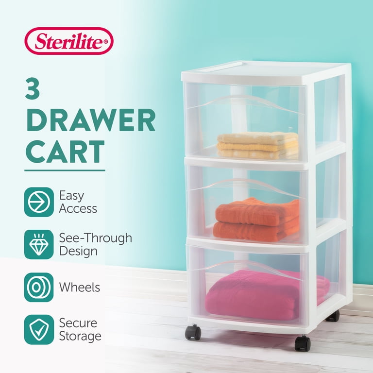 Sterilite, Home 3 Drawer Wide Wheeled Plastic Container, 2 Pack