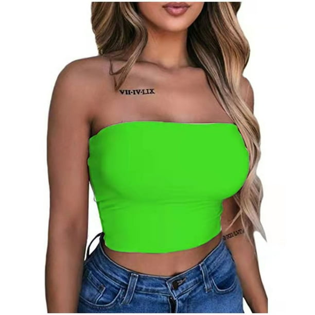 Pompotops Women's Solid Color Summer Fashion Casual Top Tube Top Strapless  Blouse