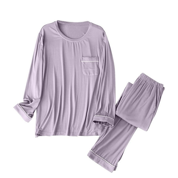 Dagugfen Pajamas for Men Sets 2 Piece Ruched Pants Round Neck Long Sleeve Shirts with Pocket Comfy Casual Sleepwear