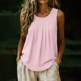 thumbnail image 6 of TEAJOPSUU Tank Tops for Womens Sleeveless Crew Neck Blouses Loose Fit Front Pleated Solid Color Shirts Pink, 6 of 7