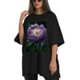 thumbnail image 4 of Plus Size Shirt for Women Oversized Black Tops for Women Short Sleeves Shirt for Women Peony Flower T Shirt Crewneck Shirt for Women M, 4 of 5