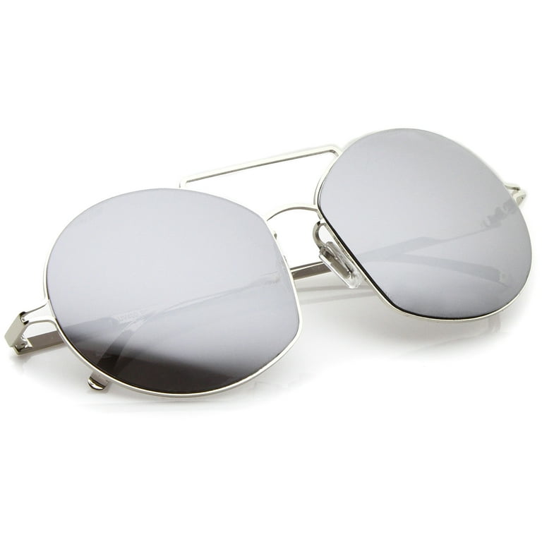 Fashion Oversized Round Sunglasses Women Metal Bar Rimless Clear