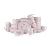 Stone Lain Brighton Porcelain Dish Set, 32-Piece Dishes for 8, Marbled White and Pink